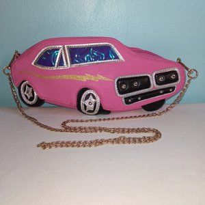 Hot Pink Car Shape Faux Leather Chain Purse